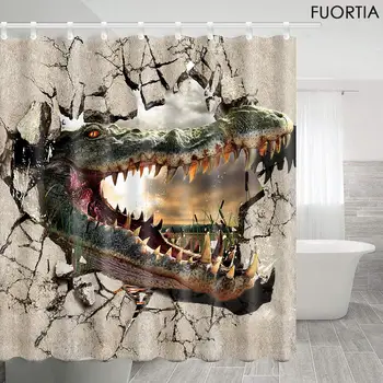 

Bath Room Fabric Shower Curtains Polyester Waterproof Dinosaurs Tyrannosaurus Rushing Through The Wall