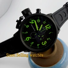Parnis 50 мм Pvd черный циферблат зеленый номер полный хронограф левша мужские часы