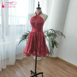 Бордовый блестками Homecoming платья 2019 Холтер спинки коктейль праздничная одежда Платье Снова в школу ZHM061