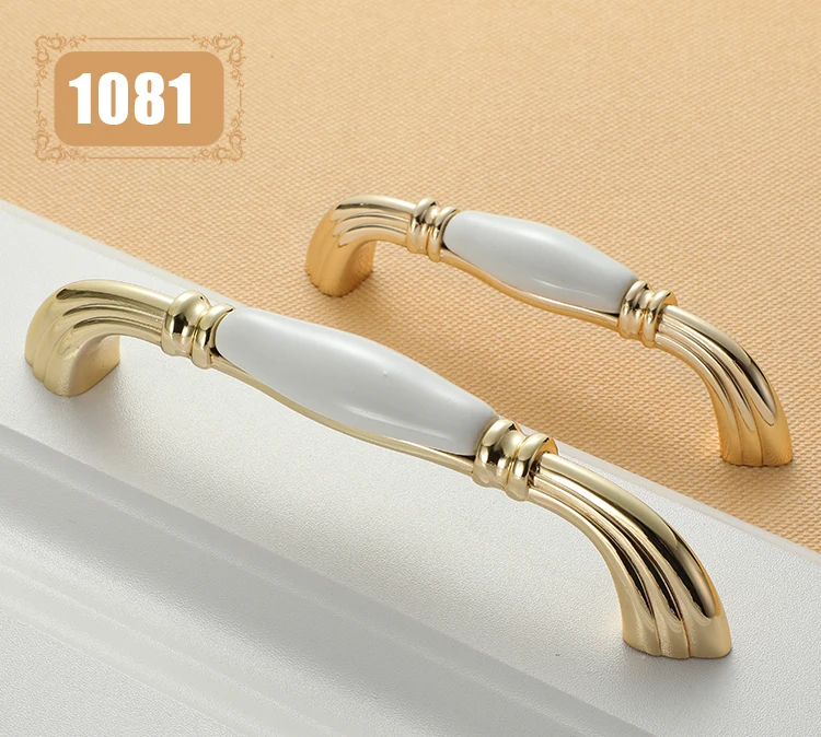 NAIERDI Gold White Creamic Gold Cabinet Handles Knobs Drawer Pulls Kitchen Door Handles Furniture Handle Cabinet Door Hardware