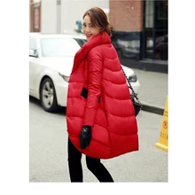 Свободный толстый черный красный темно-синий пуховик для женщин и длинные секции женские пальто