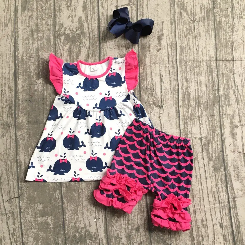 baby girls summer whale outfits children kids ruffle shorts boutiques
