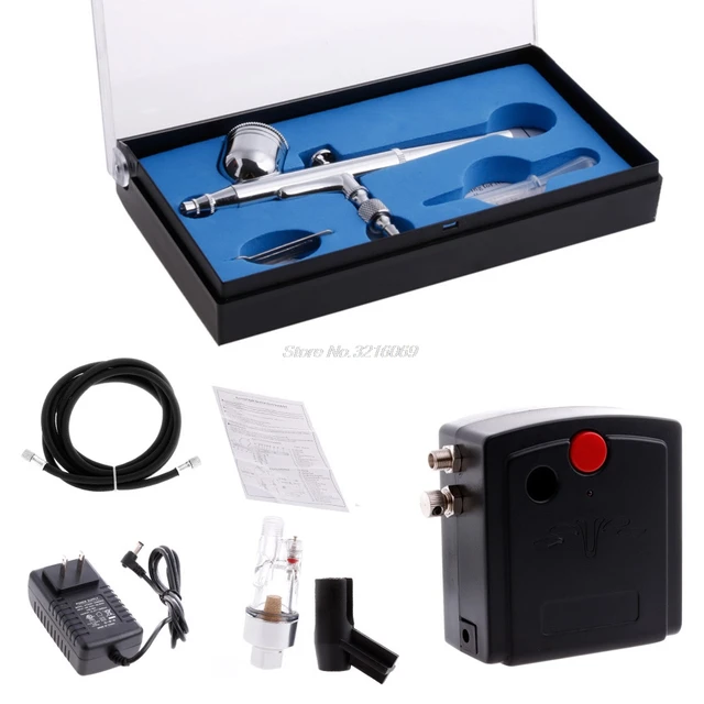 New Portable 100-250V Dual Action Gravity Feed Airbrush Air Compressor Kit T100K
