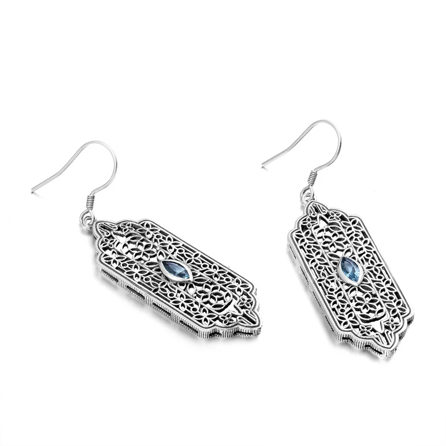 Szjinao Vintage Bohemian 925 Sterling Silver Long Aquamarine Szjinao Vintage Bohemian 925 Sterling Silver Long Aquamarine Earrings Indian Jewelry Ethnic Style Women Christmas Luxury Gift In From
