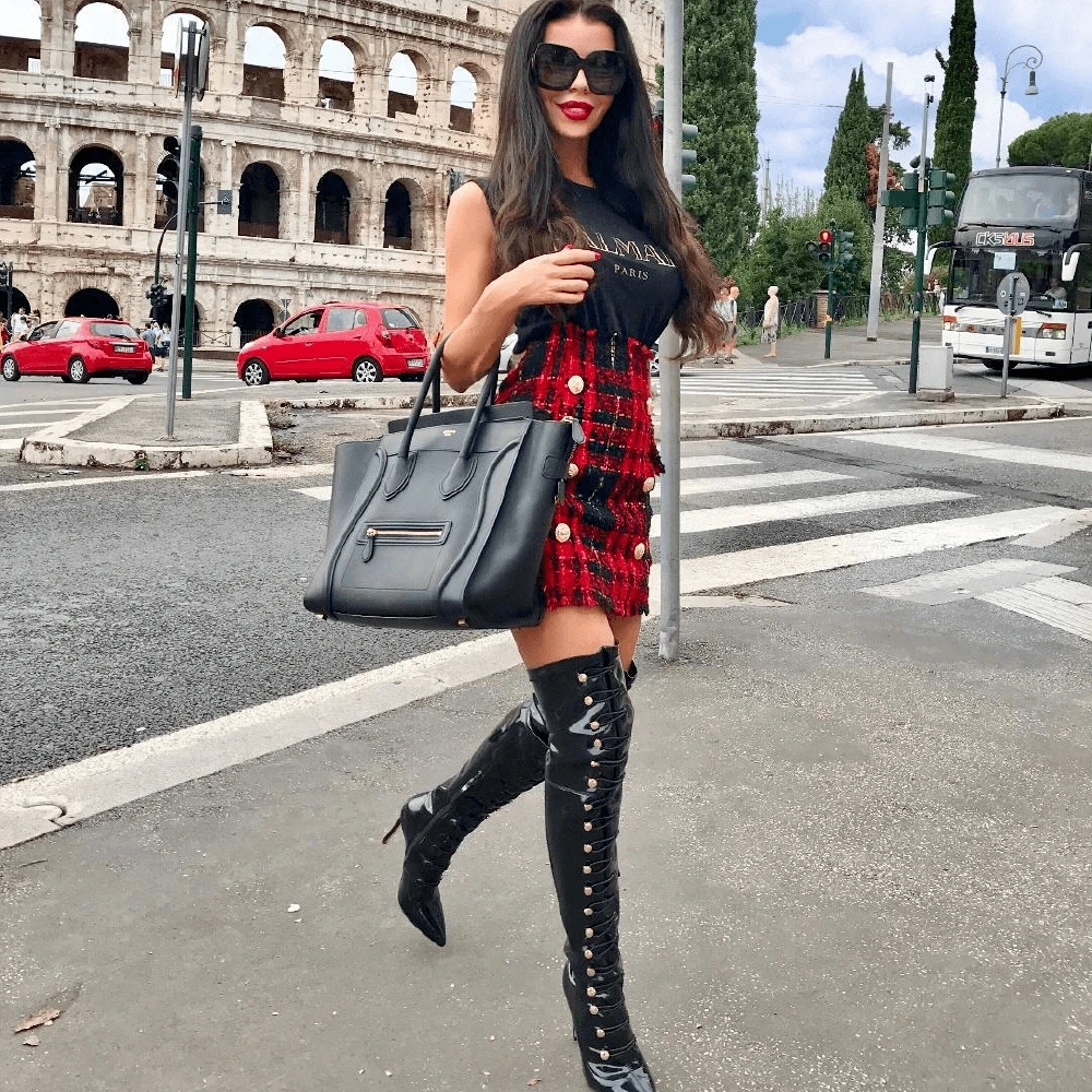 

2018 Sesy Women Red Patchwork Mini Skirt Button Pockets Woollen fashion Clubwears Wholesale Party Verano Causal Party Good Skirt