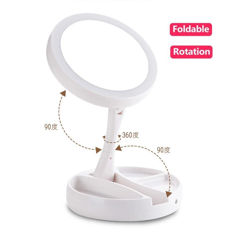 21 LEDs Lighted Folded 10X Magnifying Makeup Mirror USB Desktop Double sided Cosmetic Touch-ups Luminous Folding Lamp Mirror (6)