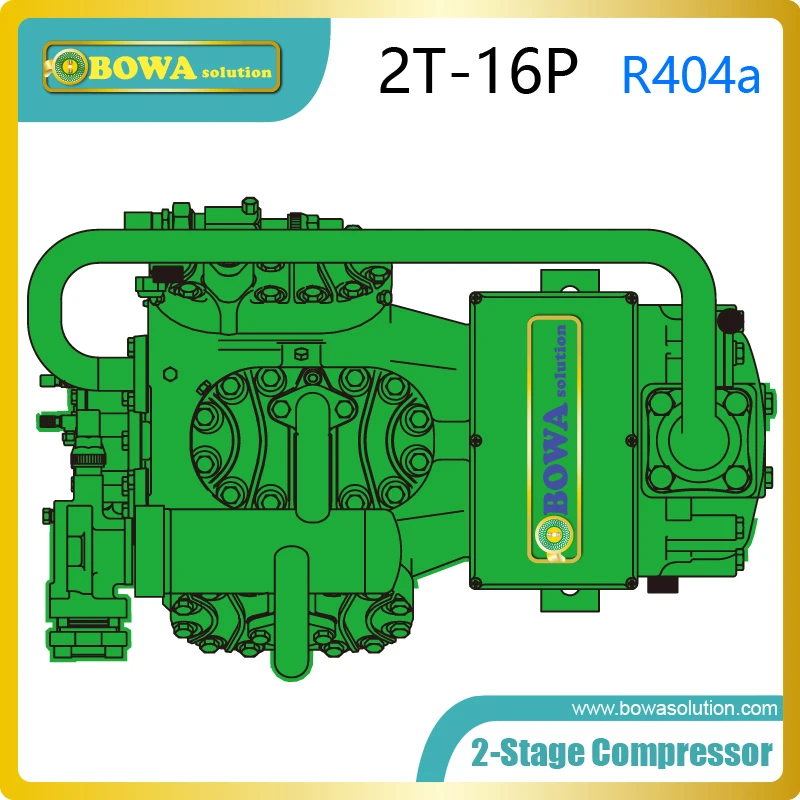 

2-stage R404a compressor with economizer to subcool liquid refrigerant before throttle valve to get low temperature (S4J-16.2Y)