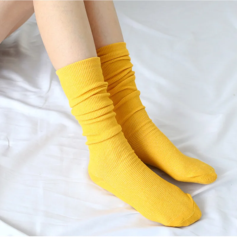 Осень-зима, женские длинные носки, одноцветные, до бедра, высокие носки, милые, в студенческом стиле, свободные, теплые носки