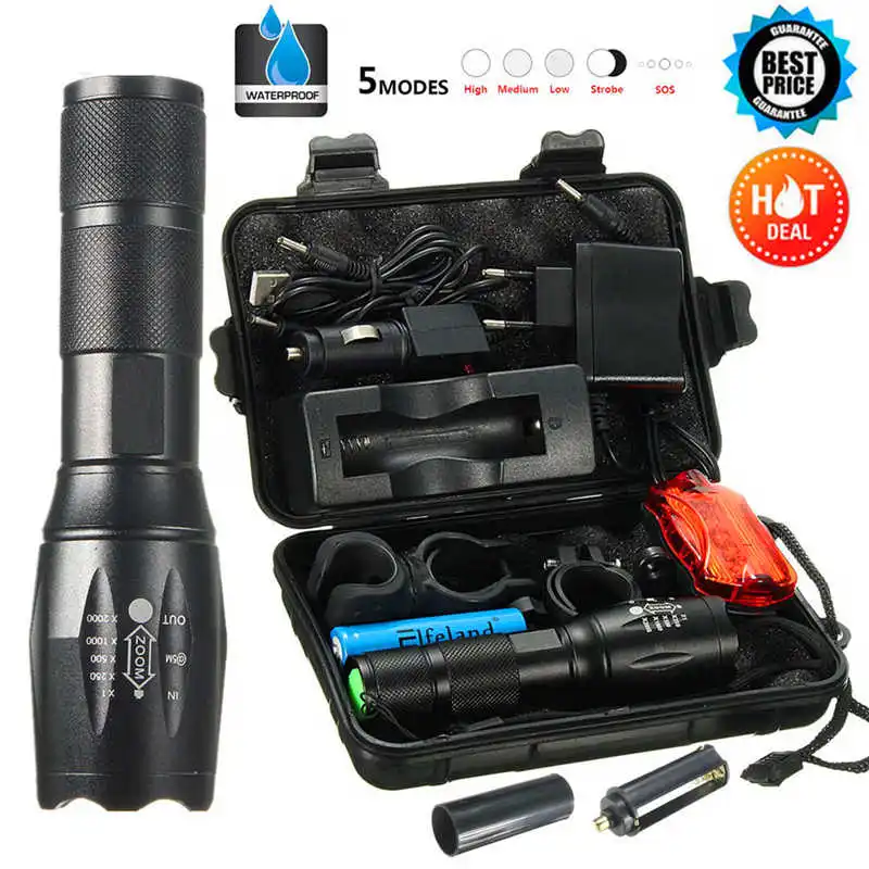 powerful led flashlight T6 LED Tactical Flashlight Military Zoomable Torch laser pointer ,use 18650AAA battery #4S19 (6)