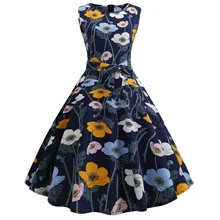 Summer Women Dress 2019 Vintage Hepburn Flower A Line Party Dress Elegant Plus Size Sleeveless Leopard Dress plus size flower sleeveless dress
