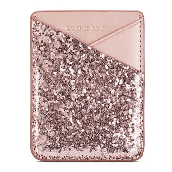 

Self-adhesive Multifunction Stick On Phone Purse Business Wallet Fashion Ultra Slim Sequin Decoration Practical Mini Card Holder