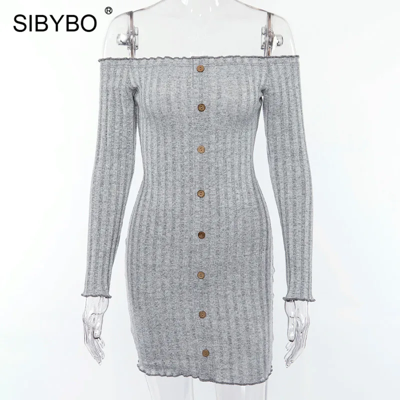 Женское платье с длинным рукавом Sibybo повседневное мини вырезом лодочкой и