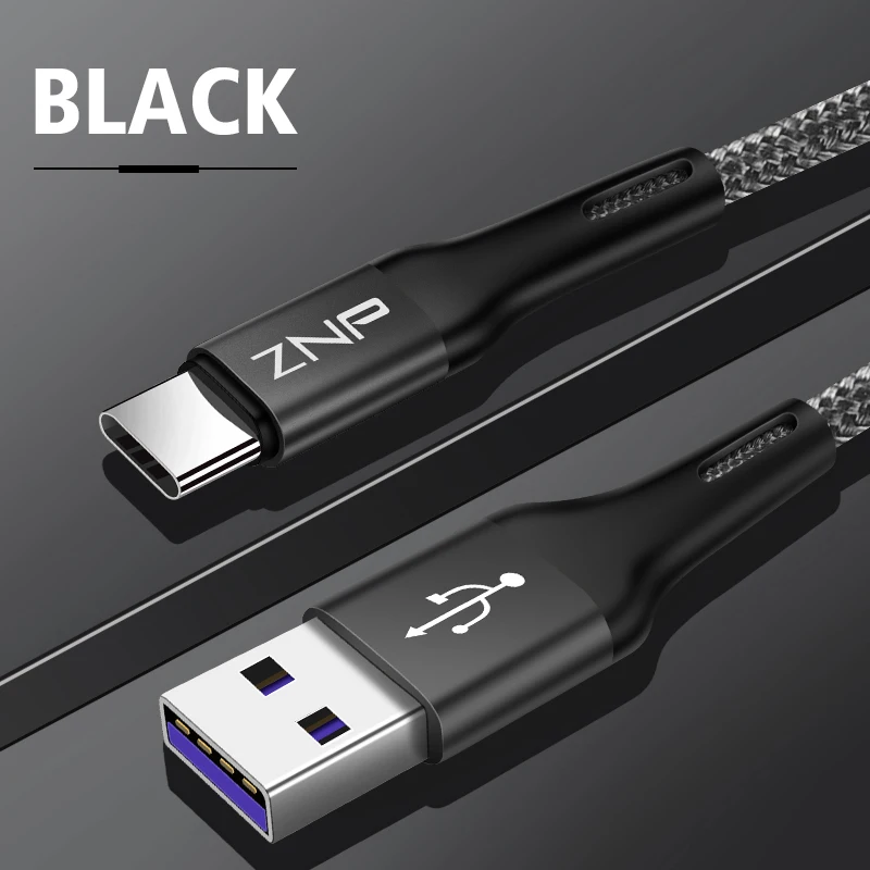ZNP usb type-C кабель 3,0 быстрое зарядное устройство для samsung S10 S9 A50 мобильный телефон type-C USB кабель для передачи данных для huawei P30 Pro type C кабель - Цвет: Black