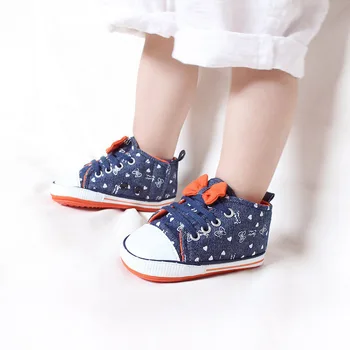 

Factory Price Wholesale For 0-12 Months Baby Girls Handmade High Quality Babies Shoes Rubber Lace-Up Canvas T-tied Graffiti