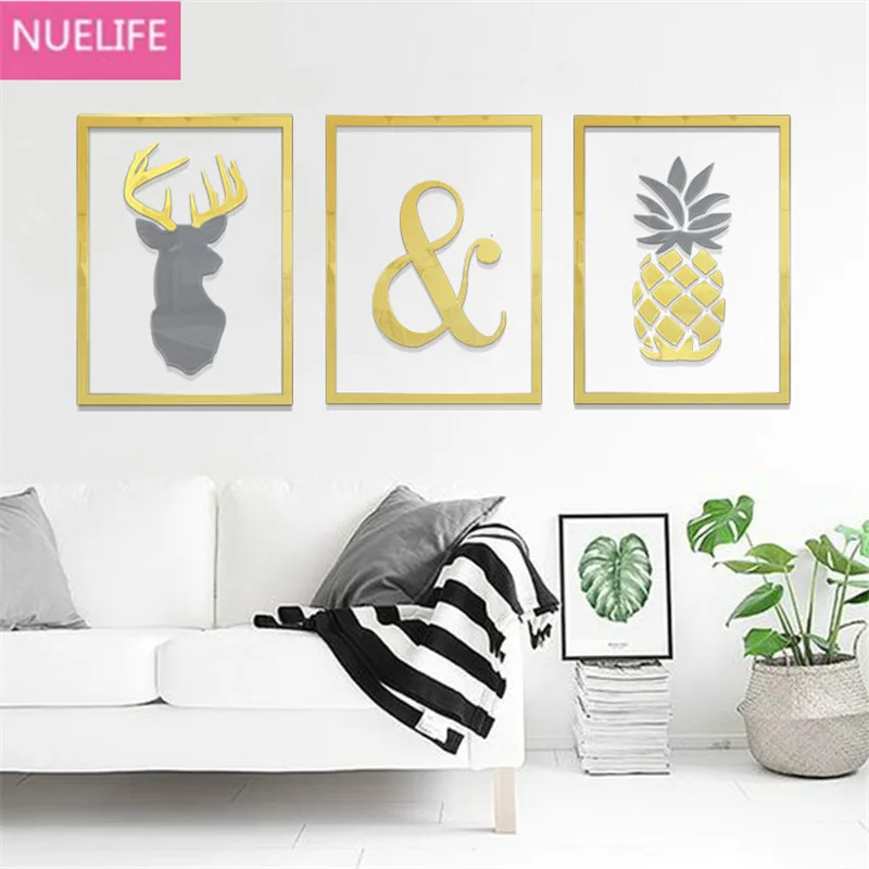

Golden pineapple deer design 3D acrylic Wall stickers dining room children bedroom living room sofa decoration Wall stickers