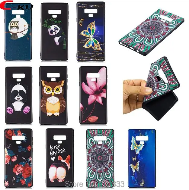 

C-ku 3D Cartoon TPU Soft Case For Samsung Galaxy NOTE 9 A6 PLUS 2018 J4 J6 Relief Flower Butterfly Panda OWL Cover Luxury 1pcs