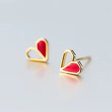 MloveAcc 925 пробы серебряные женские ювелирные изделия Модные милые миниатюрные золотые красные серьги-гвоздики с вырезами в форме сердца для дочерей девушек