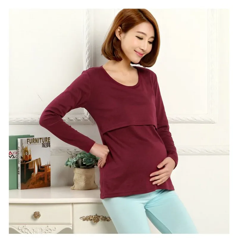 С длинным рукавом для беременных и кормящих Топы беременность грудное вскармливание футболки Одежда для беременных Женская Одежда для