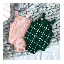 Детские трикотажные ползунки общий комбинезон Клетчатый узор Сплошной Розовый Зеленый Цвет новорожденных Вязание одежда