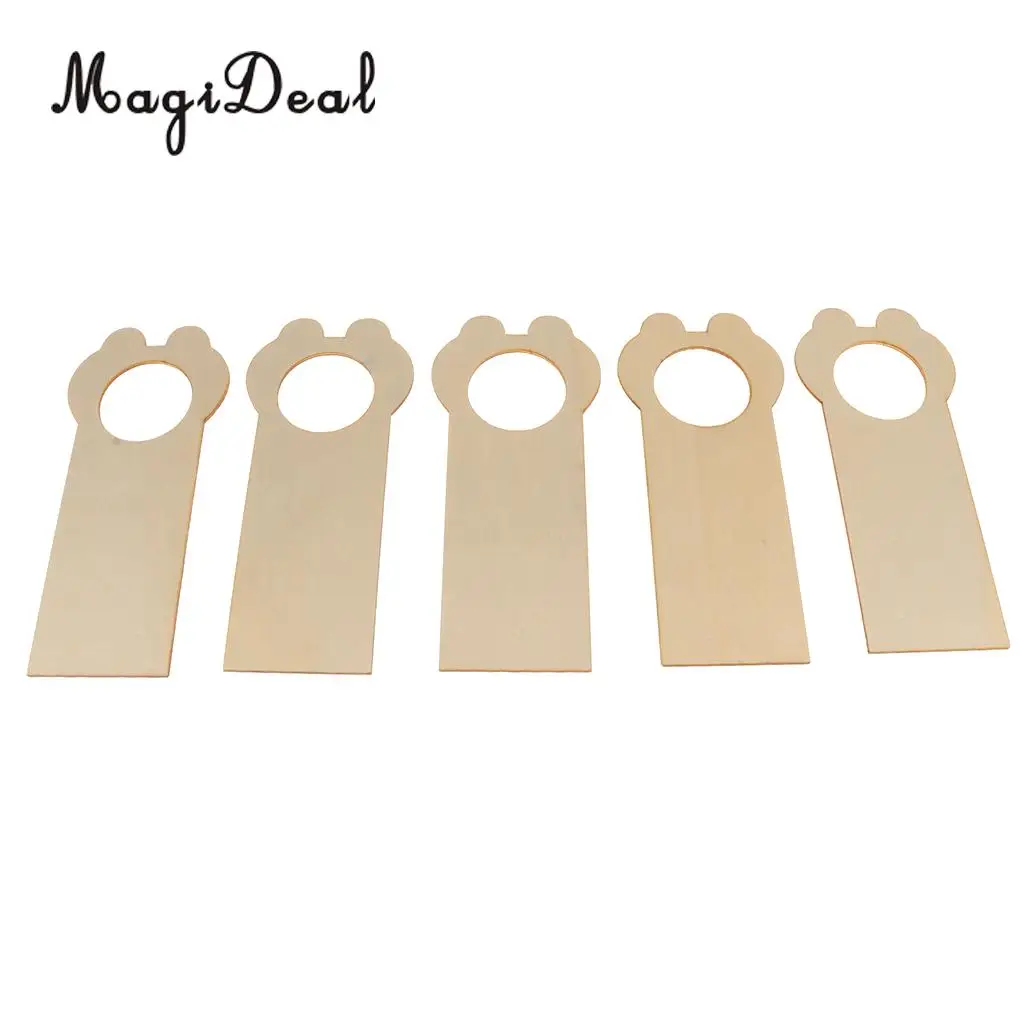 MagiDeal 5 Pieces Creative Wood Door Knob Hanger Signs for DIY Kid Craft Round/Bear/Giraffe