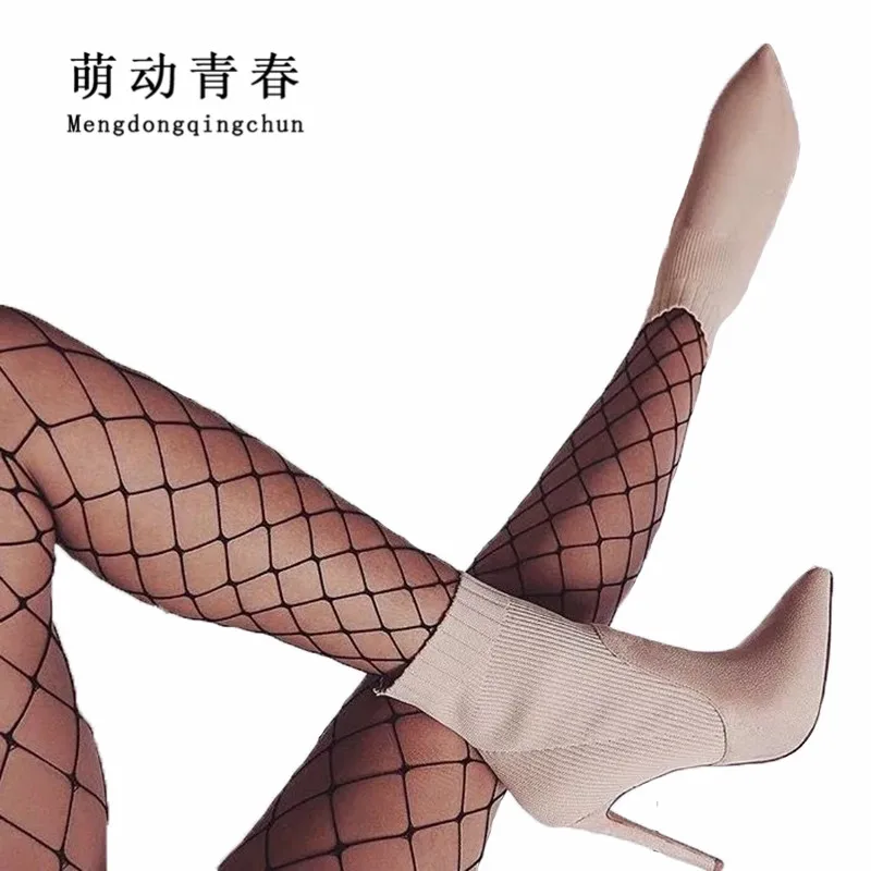 

New Spring Women Boots Fashion Pointed Toe Patchwork High Heels Boots Slip on Stretch Fabric Ankle Boots Sexy Ladies Sock Boots