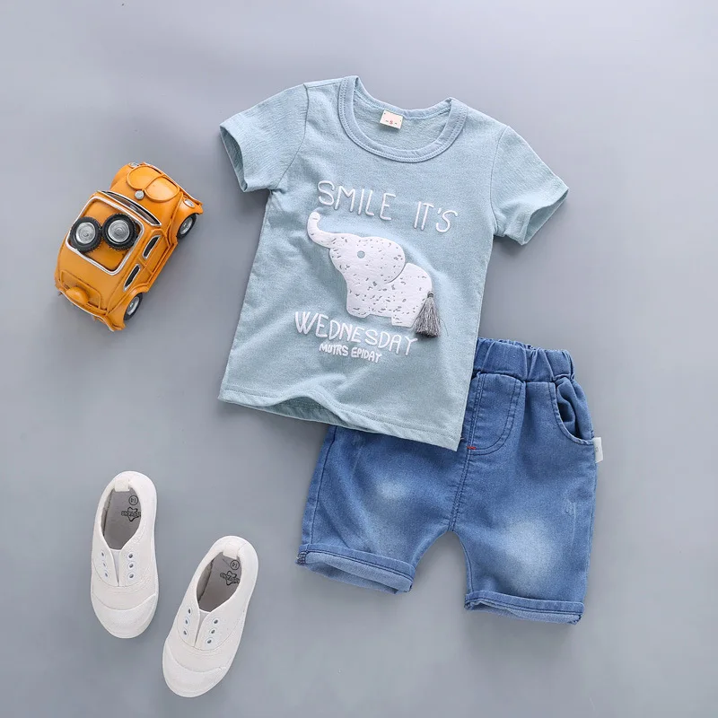 

Boys Clothes Toddler Boy Clothes Set Summer Boutique Kids Clothing Outfit Elephant T-shirt + Denim Shorts 12M to 5 Years
