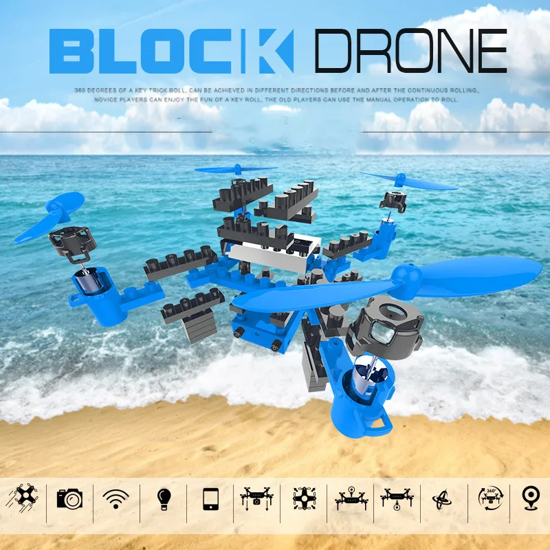 2.4G DIY Building Blocks Drone(6-Axis Gyro) with HD wifi FPV camera RC Drone Model children assembl