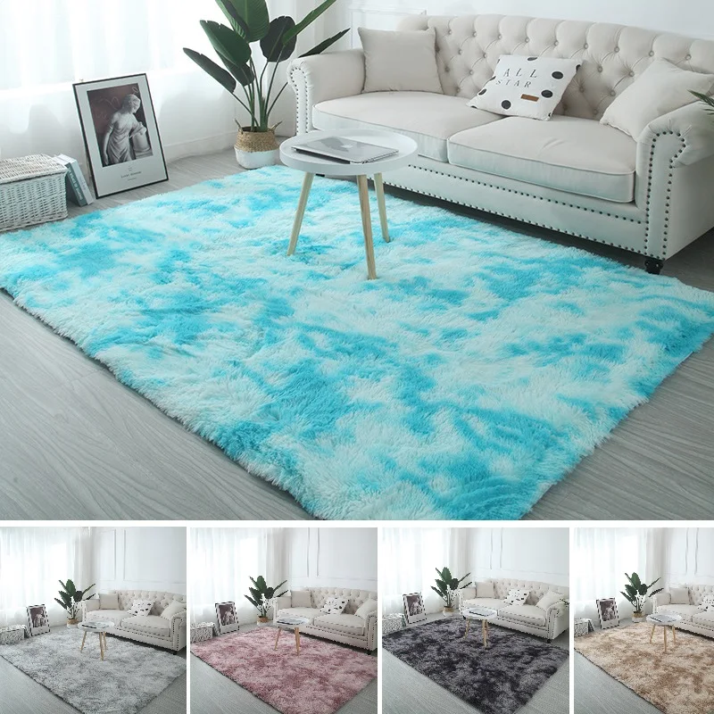 

Soft Tie-Dye Carpet Floor Bedroom Mat Gradient Color Fluffy Area Rug Living Room Carpet Hallway Mat Anti-slip Silk Floor Rug