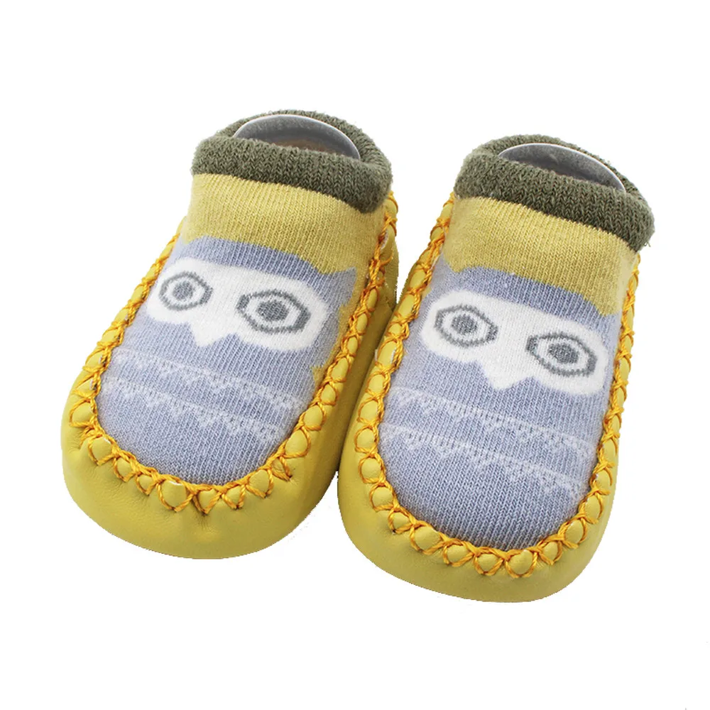 Носки для новорожденных; обувь с милым принтом Совы; зимние мягкие нескользящие носки для мальчиков и девочек; Тапочки - Цвет: B