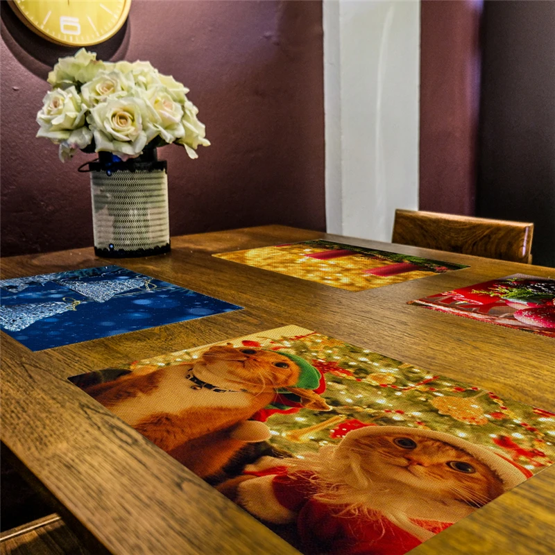 Christmas Style Kitchen Placemat Dining Table Mat Coaster Cotton Linen polyester Pads Cup Mats Kitchen Accessories Decoration Christmas Style Kitchen Placemat Dining Table Mat Coaster Cotton Linen polyester Pads Cup Mats Kitchen Accessories Decoration