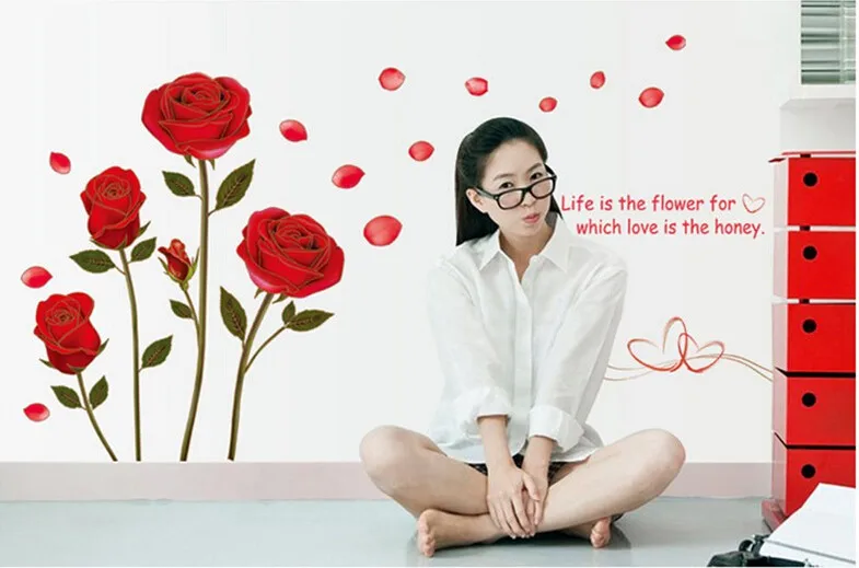 Новая Съемная Настенная Наклейка с цитатой красной розы Life Is The Flower настенная