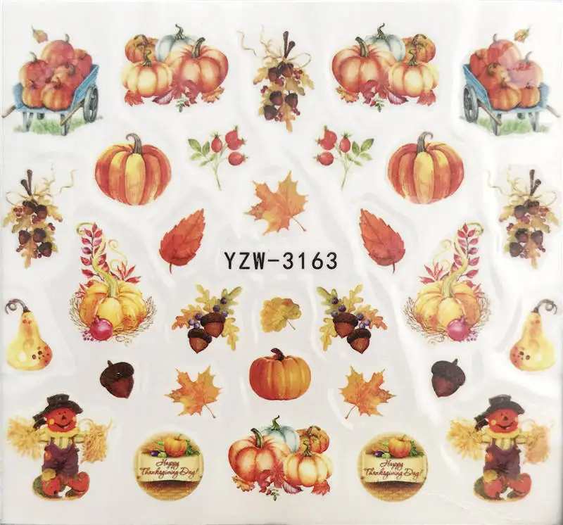 

YZWLE 1PC Nail Stickers Maple Leaf / Clown / Pumpkin Water Decal Animal Flower Plant Pattern Sticker Nail Art Decoration