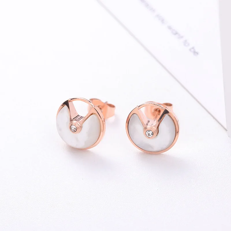 Новинка, НЛО веерообразная Полуоткрытая раковина, циркон, нержавеющая сталь, розовое золото, три цвета, серьги, модные серьги, взрывная модель