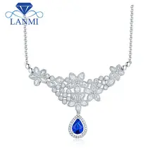 Роскошное Свадебное ювелирное ожерелье с натуральным драгоценным камнем и бриллиантами, 18 К, белое золото, натуральный синий сапфир, женская подвеска