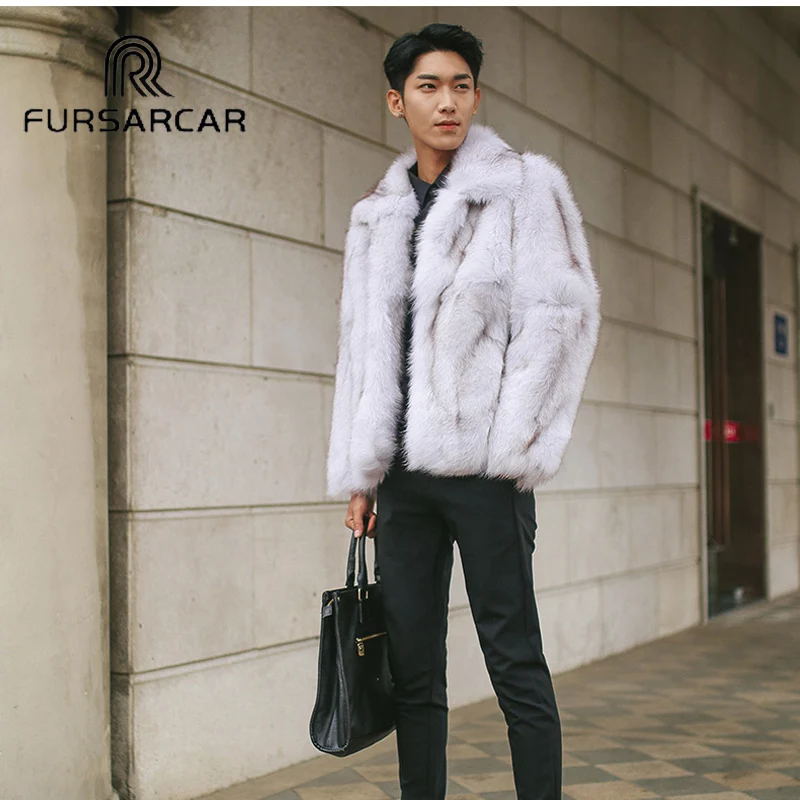 FURSARCAR Новое поступление 2018 Роскошная Шуба из натурального Лисьего меха для