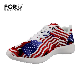 

FORUDESIGNS Classic USA Flag Men Sneakers Breathable Mesh Male Casual Shoes Lace up Shoes Teen Boys Mesh Walking Shoes Custom
