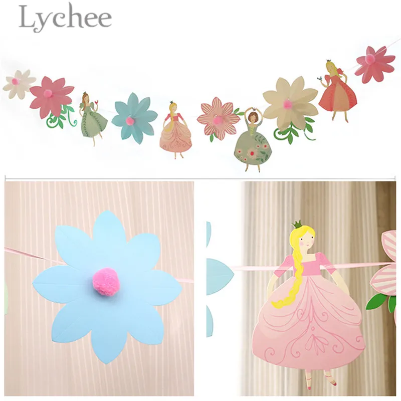 

Lychee Flower Fairy Bunting Banner Creative Paper Garlands Decors Girls Birthday Party Decoration Supplies