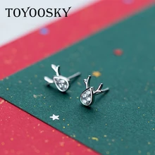 925 серебро асимметрия олень рога лося серьги-гвоздики с животными для женщин Мода Девушка Рождественский подарок Стерлинговое Серебро-ювелирные изделия