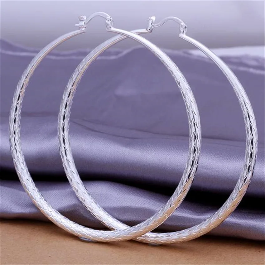 Большие Круглые Серьги серебряного цвета 7 см для женщин, свадебный подарок, популярные ювелирные изделия для женщин E289