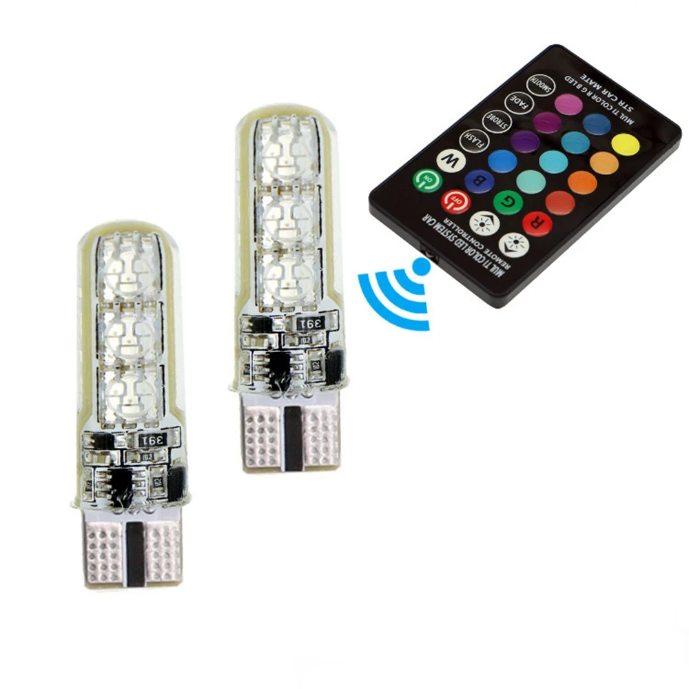 

2pcs Car RGB LED 12V T10 W5W 194 168 5050 6SMD o Car Reading Wedge Side Light LED Demo Bulb Lamp With Remote Controller