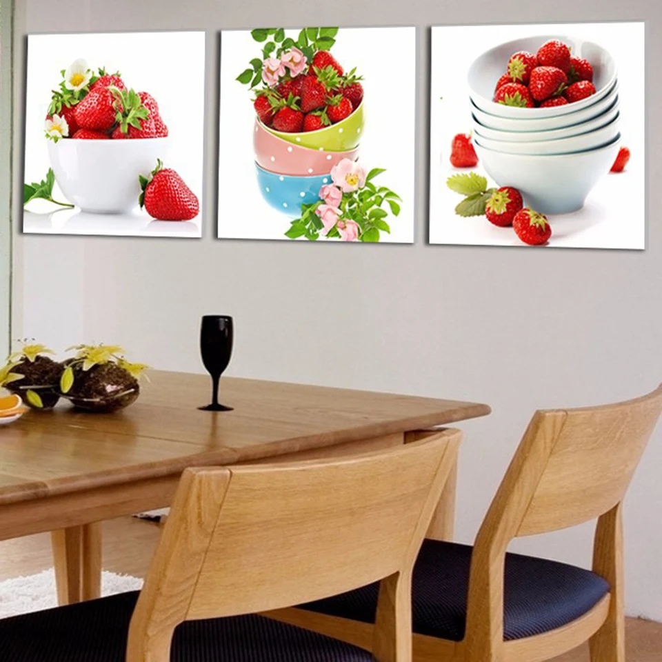 

Canvas Wall Art Pictures HD Prints Restaurant Home Decor 3 Pieces Fruit Strawberry Paintings Framework For Kitchen Modern Poster