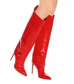 

botas mujer 2018 shoes woman red green Mirror knee high boots sexy stiletto heels high heels boots women botas altas mujer