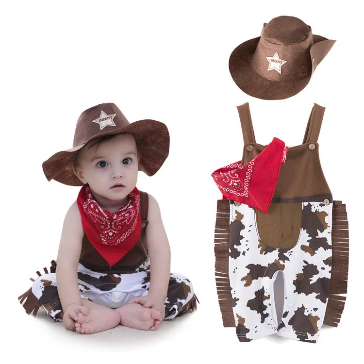 Summer Baby Boys Cosplay Cowboy Costumes Infant Toddler Romper Cowboy