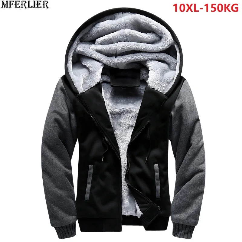 

men parkas jackets blue hooded thick warm fleece plus large size big 8XL 9XL 10XL winter black out door out wear coat red home