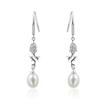 

100% Real 925 Sterling Silver Drop Earrings With Freshwater Pearl YH4702