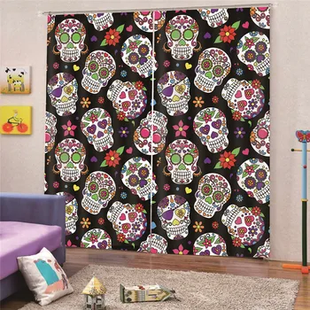 

3D Digital Print Colorful Skull High Shade Curtains For Living Room Bedroom Kitchen Custom Custom DROPSHIP Home Decor Draps MA3