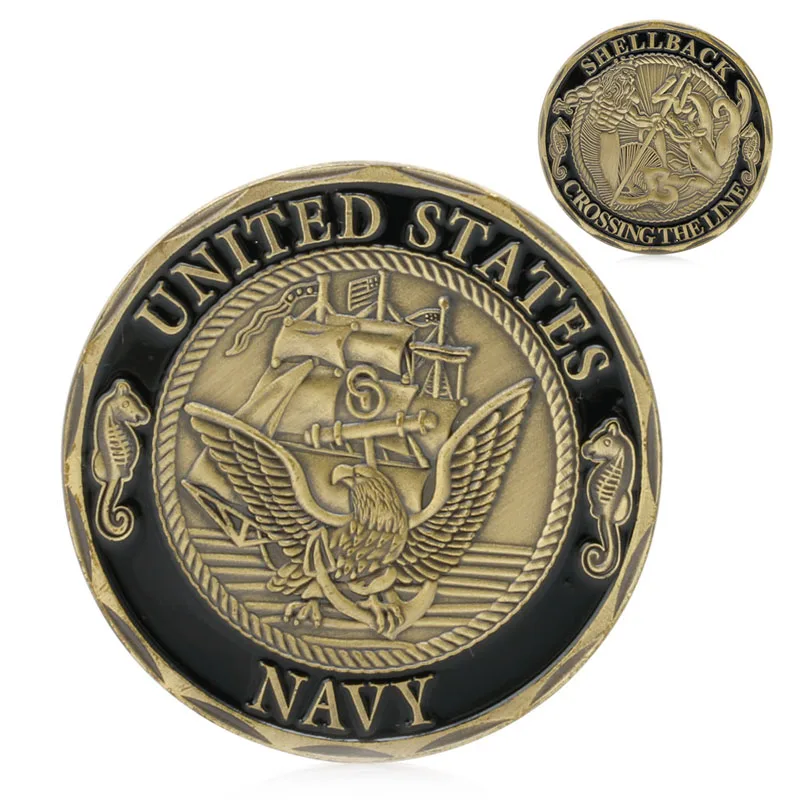 Позолоченные ВМС США Shellback при пересечении линии в морском стиле памятная монета в подарок