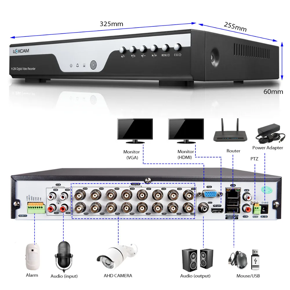 LOXCAM h.265 16CH 1080P DVR комплект 16 шт. AHD 1080P 2MP Водонепроницаемая камера безопасности система ночного видения камера видео набор для наблюдения