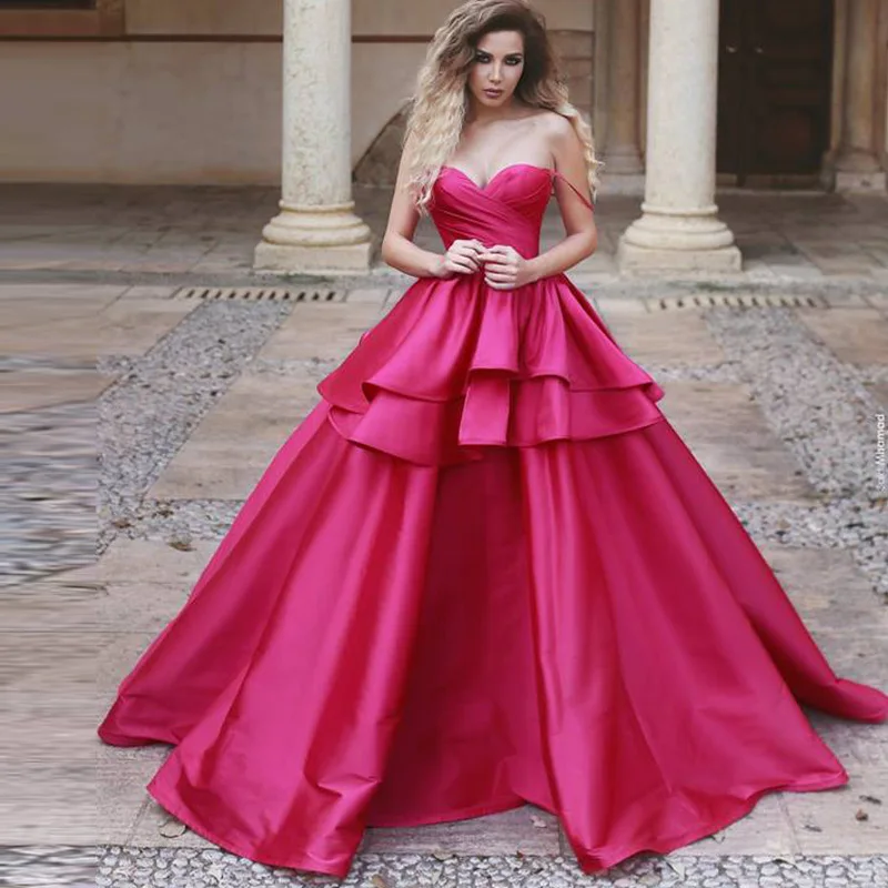 

Charming Spaghetti Straps Fuchsia Prom Dresses with Ruffles abiye gece elbisesi Evening Dresses Long abendkleider 2019
