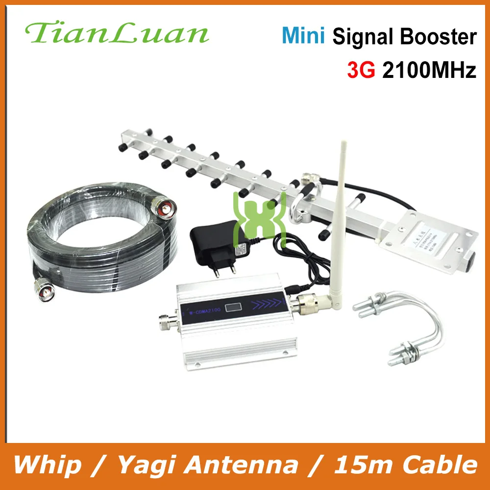 

TianLuan Mini Mobile Phone W-CDMA 2100Mhz 3G Signal Booster UMTS Signal Repeater Amplifier + Whip / Yagi Antenna with 15m Cable